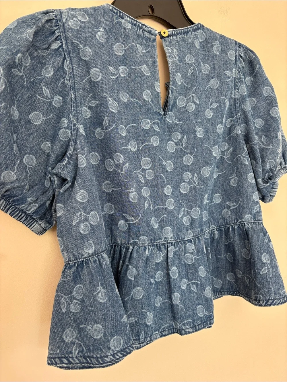 J. Crew Crewcuts Denim Peplum Top with Cherry Motif